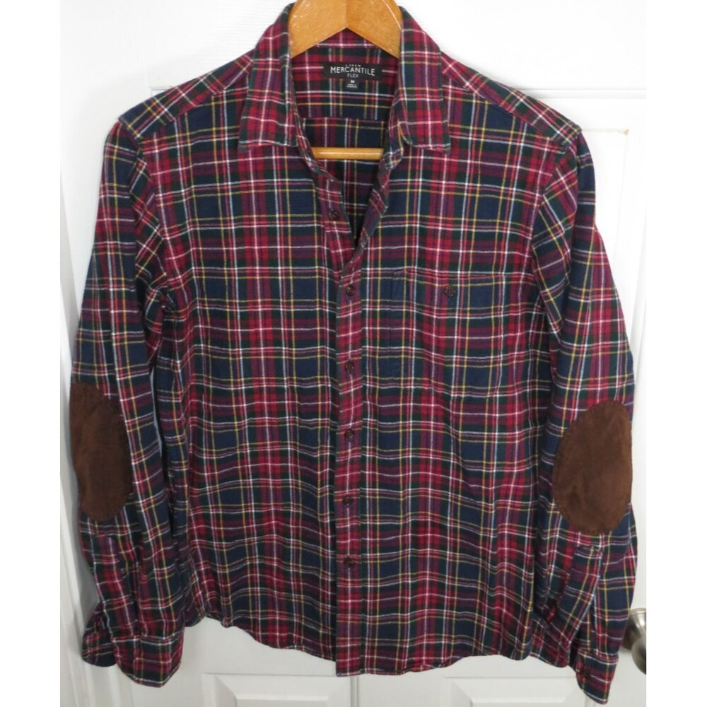 J.Crew Flex Flannel Shirt Men's Medium Plaid Elbow Patches Button Down